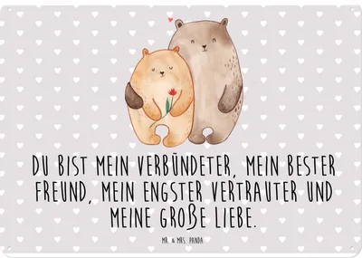 Produktbild von Mr. & Mrs. Panda Schild Bären Liebe DIN A4 - Grau Pastell - Geschenk, Partner, Blechtafel, Verknallt, Türschild, Kuscheln, Hochzeitstag, Wandbild, Freundin, Blume, tafel