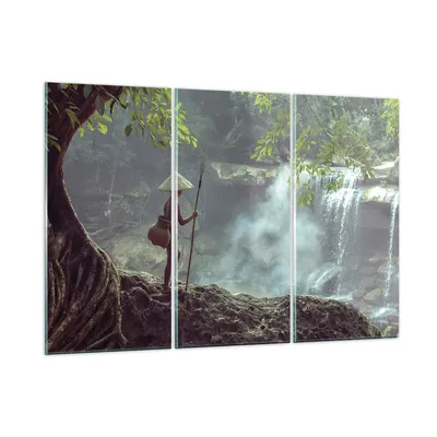 Produktbild von Bilder auf glas - 3 Teile - Asien Junge Wasserfall - 165x110cm - Glasbilder - Wandbilder - Bilder - zum Aufhängen bereit - Wanddekoration aus Glas - Glas Bilder - Wandbild auf Glas - GCE165x110-4307