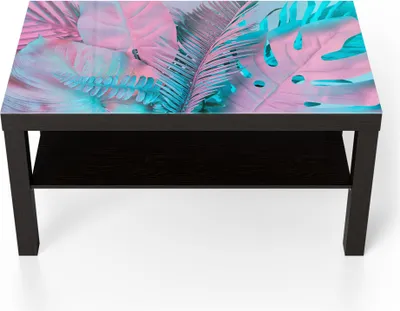 Produktbild von DEQORI Couchtisch 90x55 cm Schwarz 'Tropenblätter: Farbeffekt' Glas Beistelltisch