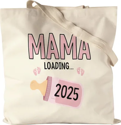 Produktbild von Mama Loading 2025 Jutebeutel Geschenk Werdende Mama Babynews Mit Ladebalken Mutterschutz Schwangerschaft Geschenkidee