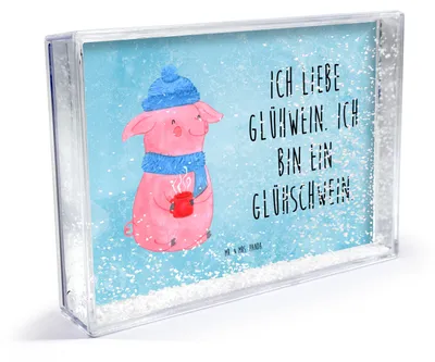 Produktbild von Mr. & Mrs. Panda Bilderrahmen Schwein Glühwein - Eisblau - Geschenk, Fotohalter, Punsch, Mini-Bilderrahmen, 3D-Rahmen, Weihnachten, Glitzer-Bilderrahmen, Weihnachtsmarkt