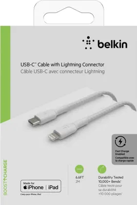 Produktbild von Belkin Lightning/USB-C Kabel 2m ummantelt, mfi zert., weiß