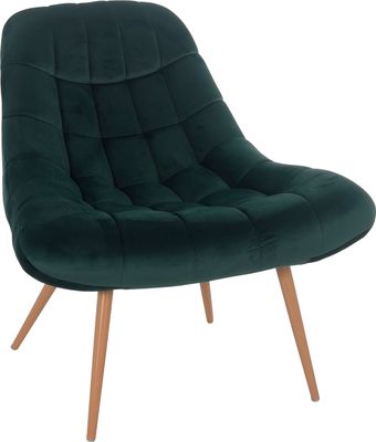 SalesFever Loungesessel mit XXL-Sitzfläche | Bezug Stoff in Samt-Optik | Gestell Metall in Holzoptik | üppige Steppung | B 76 x T 87 x H 86 cm | grün