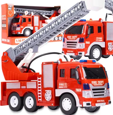 Image de Camion de pompiers Malplay avec échelle coulissante motorisée, lumière et son, à partir de 3 ans, cadeau 1:16 rouge