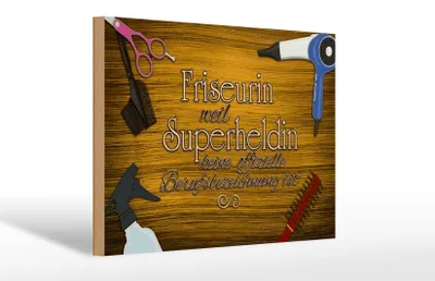 Produktbild von Holzschild Spruch 30x20cm Friseurin Superhelding