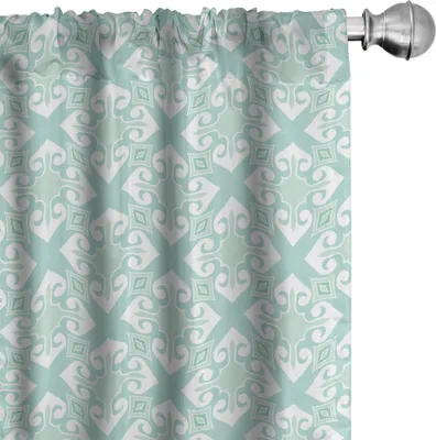 Produktbild von ABAKUHAUS Teal und Weiß Vorhänge, Gardinen, Altmodische abstrakte Mosaik-Gestaltungselemente mit Blumendetails, 2 Stück 75 x 225 cm, Mint Grün Weiß