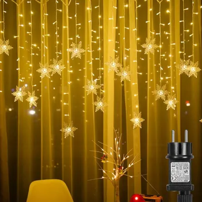 Produktbild von 3,5m LED Schneeflocke Lichterkette Lichtervorhang Wasserdicht Weihnachten Garten Party Dekoration, Warmweiß