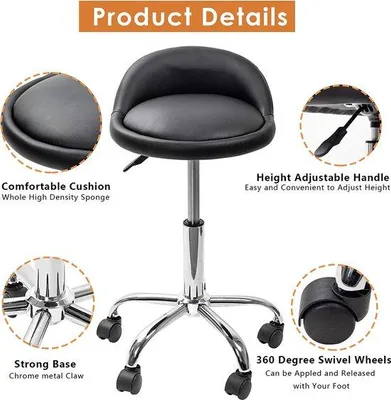 Produktbild von Famanu Salonstuhl mit Rückenlehne - Hydraulisch verstellbar und drehbar - Schwarz