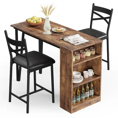 Produktbild von Essgruppe für 2 Personen - Bartisch mit 2 Stühlen - Ausziehbarer Küchentisch - Tresenhöhe - Holz, modernes Design - Braun