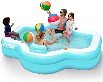 Produktbild von Aufblasbares Schwimmbad mit Sitzgelegenheiten, 305 x 257 x 66 cm, oberirdisches Familien-Schwimmbad mit Rückenlehne und Getränkehaltern, ideal für Kinder und Sommerpartys