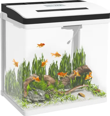 Produktbild von PawHut 28L Glasaquarium, kleines Aquarium mit Filtersystem, LED-Beleuchtung, Wasserpumpe, 38 x 26 x 39,5 cm, Weiß