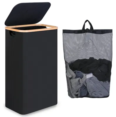 Waschkorb 75 l mit herausnehmbarem Innenbeutel, schmal, schwarz