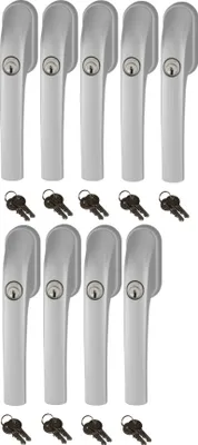 Produktbild von Abus FG300 abschließbarer Fenstergriff silber, im Set 9 Stück gleichschließend, Schließung AL0089 mit insgesamt 18 Schlüssel