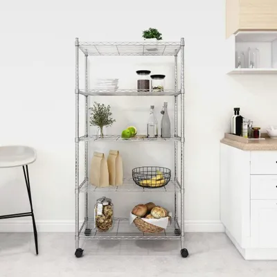 Produktbild von Lagerregal mit 5 Böden und Rollen 75x35x155 cm Chrom 250 kg Lagerregal für Garage, Abstellraum, Kellerregal