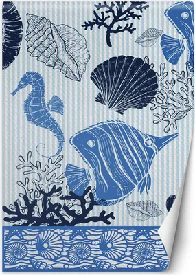 Produktbild von Vlies fototapete Fische und Muscheln aquarelliert 100x140 cm Feeby Blau inkl. Kleber einfache Montage