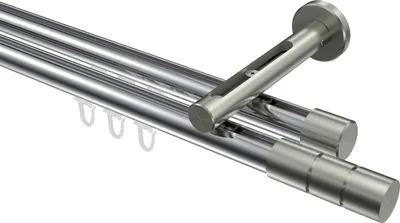 Produktbild von Interdeco Innenlaufstange / Gardinenstange mit Innenlauf Chrom / Edelstahl-Optik, Typ Siteno Elanto (Rillenzylinder), 20 mm Ø 2-läufig, 180 cm
