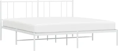 A white metal bed frame with a mattress, shown from a side angle against a white background.