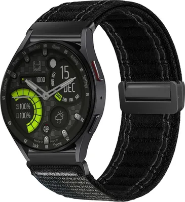 Produktbild von Smartwatch Armband für Samsung Galaxy Watch6 44mm Nylon Textil Band Ersatzband Wechselband Magnetverschluss flexibel atmungsaktiv Schwarz