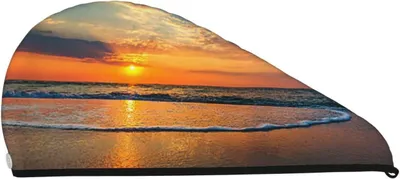 Produktbild von Haartuch mit Strandwellen-Sonnenuntergang aus Korallen-Samt zum schnellen Trocknen für nasses, langes, dickes und lockiges Haar