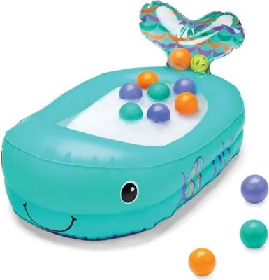 Produktbild von Aufblasbare Wal-Badewanne – mit Spielbällen und integriertem Thermometer – 76,2 x 45,7 cm – Blau – INFANTINO