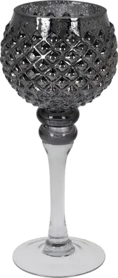 Image de Bougeoir en verre 30cm sur pied, petit, gris fumé