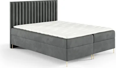 Obrázok produktu pre Sofello box spring postel JILL 180 x 200cm 2x podstavec pod postel TOPPER 5cm  sivá vysoká zlatá noha