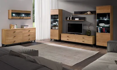 Obrázek produktu pro Sestava nábytku do obývacího pokoje s LED osvětlením TERESEN 1 - dub lefkas / černá