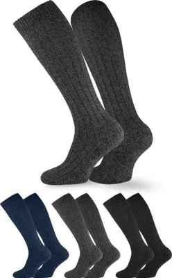 Produktbild von OCERA NORWEGER Kniestrümpfe für Damen & Herren, 3 Paar warme Winterstrümpfe aus Wolle mit weicher Plüschsohle im Fabrmix (Jeans, Schwarz, Grau) 47/50