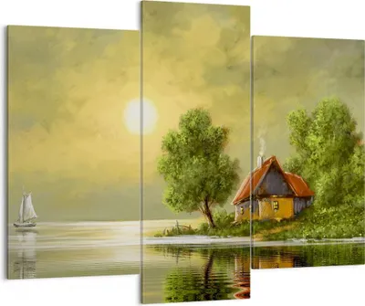 Produktbild von Bild auf Leinwand - Leinwandbild - Boot Wasser Hütte - 130x100cm - Wand Bild - Wanddeko - Leinwanddruck - Bilder - Kunstdruck - Wanddekoration - Leinwand bilder - Wandkunst - CB130x100-3498
