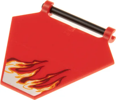 Produktbild von 1x Lego Fahne 5x6 rot 2 Clips Sticker Flammen links Stab 4L 30374 x1435pb024L