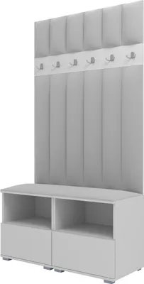 Obrázok produktu pre Šatníková zostava Nela III LUX, čalúnená šatníková skriňa 100 cm s lavicou, stenovými panelmi a úložným priestorom (farba: biela + Trinity 32)
