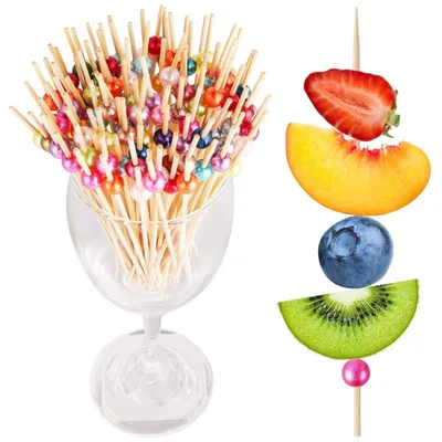Productafbeelding van Cocktailprikkers, 100 stuks, 11,9 cm, bamboe, kleurrijk met kralen, voor voorgerechten en decoratie