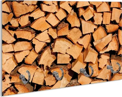 Produktbild von Wallario Schlüsselbrett aus Glas, Motiv: Holzstapel gehackt - Holzscheite für den Kamin, 30 x 20 cm mit 4 Haken