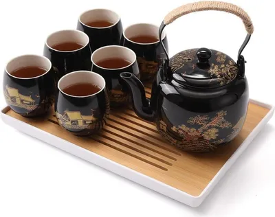 Obrázok produktu pre DUJUST Japonský čajový servis Čierny porcelánový čínsky čajový set v zlatej krajine