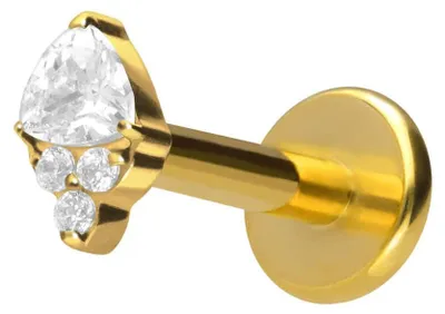 Produktbild von Ohrpiercing, Nasenpiercing Titan Labret mit Push Fit EINGEFASSTE KRISTALLE Gold Stablänge: 9mm | Stabstärke: 1,2mm