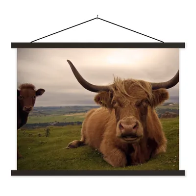 Produktbild von MuchoWow® Textilposter Schottischer Highlander - Tiere - Berg 40x30 cm mit schwarzem Rahmen - Dekorationen