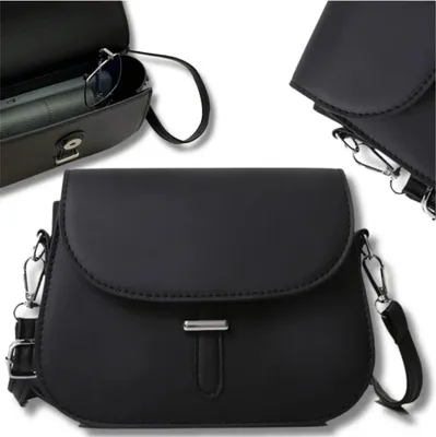 Immagine prodotto di Camerazar Elegante borsa a tracolla da donna in pelle nera di piccole dimensioni con pattina