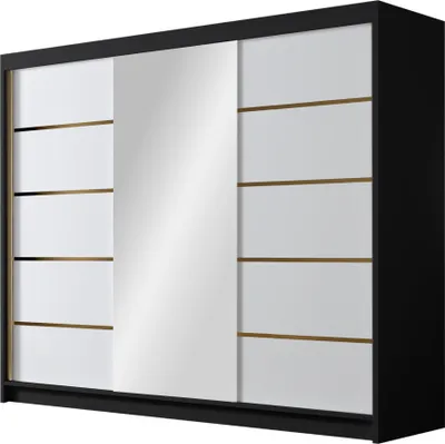 Produktbild von MIRJAN24 Schiebetürenschrank mit Spiegel Amber VI, Kleiderschrank mit Kleiderstange, mit drei Schwebetüren, Garderobe (Farbe: Schwarz / Weiß)