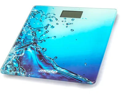 Image de Mesko MS8156 Pèse-personne numérique Haute précision, pèse-personne en verre pour salle de bain, écran LCD, 150Kg Bleu