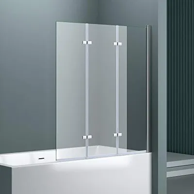 A glass shower screen is installed on a bathtub in a bathroom.
