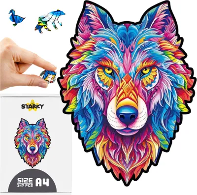 Zdjęcie produktu dla Puzzle drewniane wilk układanka zwierzęta dla dzieci dorosłych 147 element