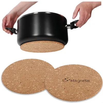 Obrázok produktu pre com-four® 2x magnetické trivety - tepelná ochrana z korku - okrúhle trivety na hrnce a panvice Ø 21 cm - tepelne odolné korkové trivety