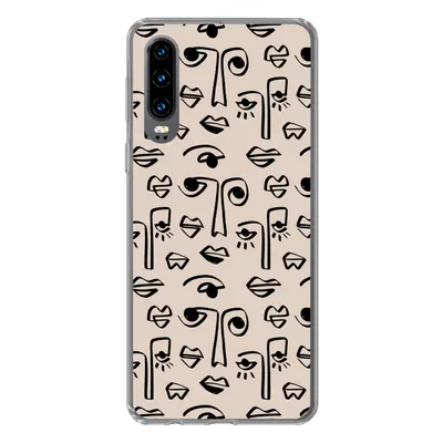Produktbild von MuchoWow® Handyhülle Schutzhülle Hülle für Huawei P30 Muster - Lippen - Strichzeichnungen Silikon Softcase Handy Hülle - Kartenbesitzer
