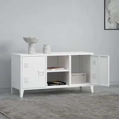 Obrázok produktu pre TV skrinka 'Kotka' s 2 dvierkami kov 113 x 40 x 58 cm Biela
