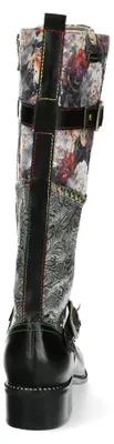 Produktbild von Laura Vita Damen Lederstiefel im Vintage-Design mit Blumenmuster Alice 22, Größe:39 EU, Farbe:Schwarz
