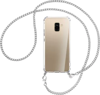 Produktbild von Handykette Backcover-Schutzhülle mit Band (Metall silberfarben) für Samsung Galaxy A8 2018 - silberfarbene Kette