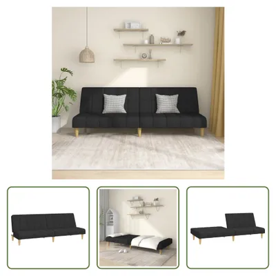 Image de The Living Store Canapé-lit 2 places noir tissu
