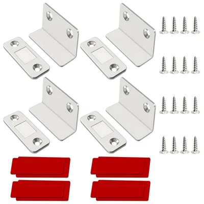 Image de Lot de 4 aimants de porte, fermetures magnétiques en L, aimants puissants et ultra-fins pour armoires, aimants pour meubles destinés aux portes de balcon, à la cuisine, aux fenêtres et aux tiroirs d'armoires (4 x 2,5 cm)