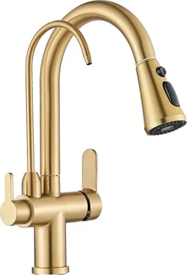 Produktbild von Reinigungs-Küchenarmatur, Kalt- und Warmwasser, Keramikkartusche, Gebürstetes Gold