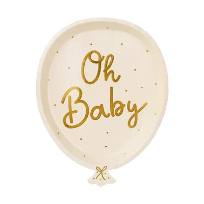 Zdjęcie produktu dla Talerzyki Baby Shower, Oh Baby, beżowe, 17,5x22cm ,6 szt.